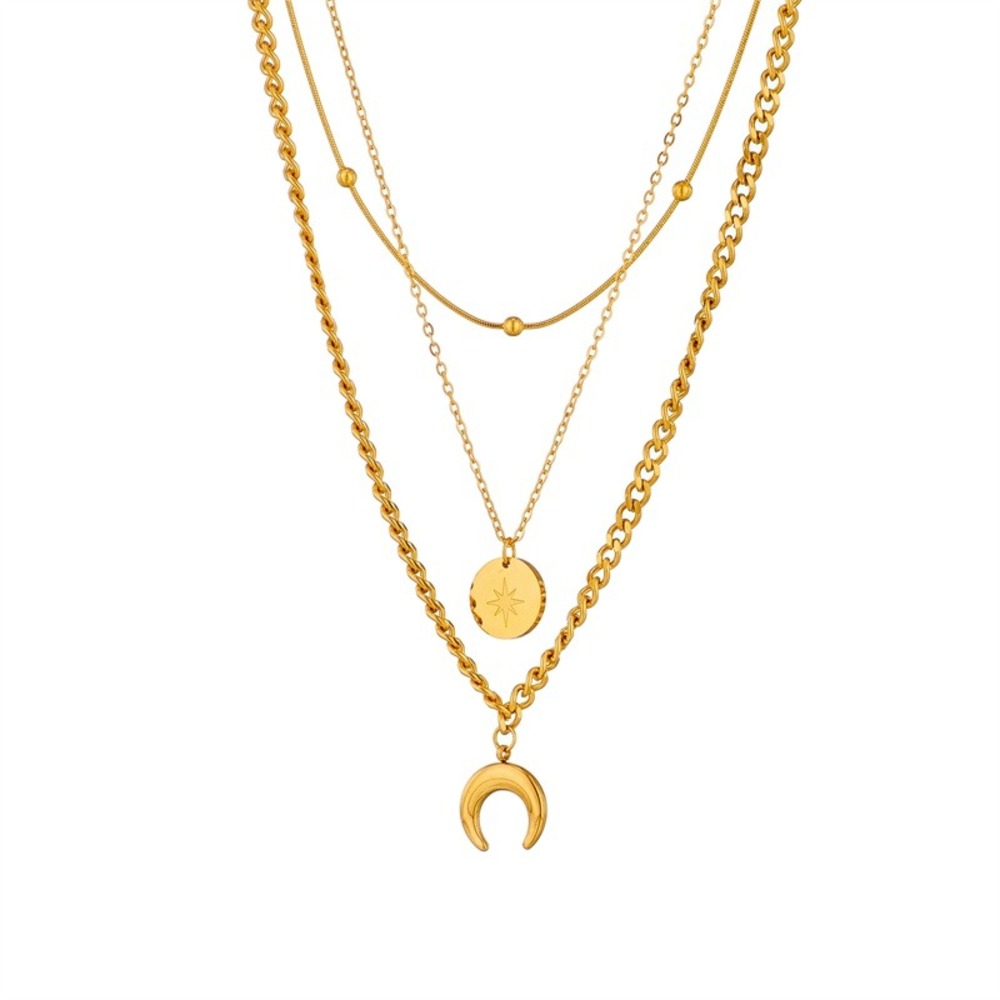 Boutique Layered Necklace Women OS Gold Celestial Moon Star Disc Multi Strand - Picture 5 of 6